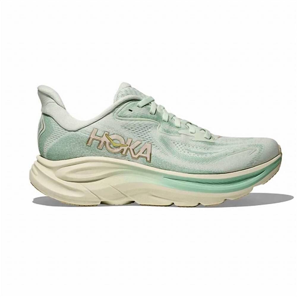 NEW HOKA women's clifton 10 running shoes - wide in sea glass/jadeite